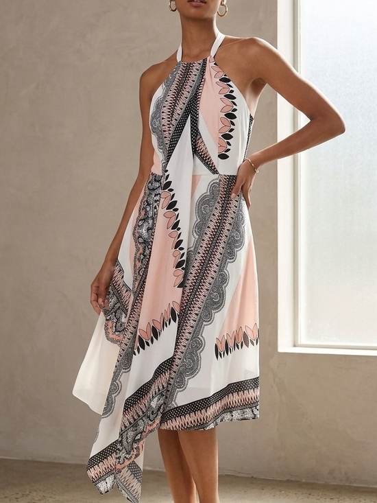 Reiss Dresses & Skirts - Reiss Pink White and Black Asymmetrical Halter Dress